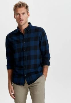 Only & Sons Herren ONSGUDMUND CHECKED - Hemd - Dark Blue, Anthracite