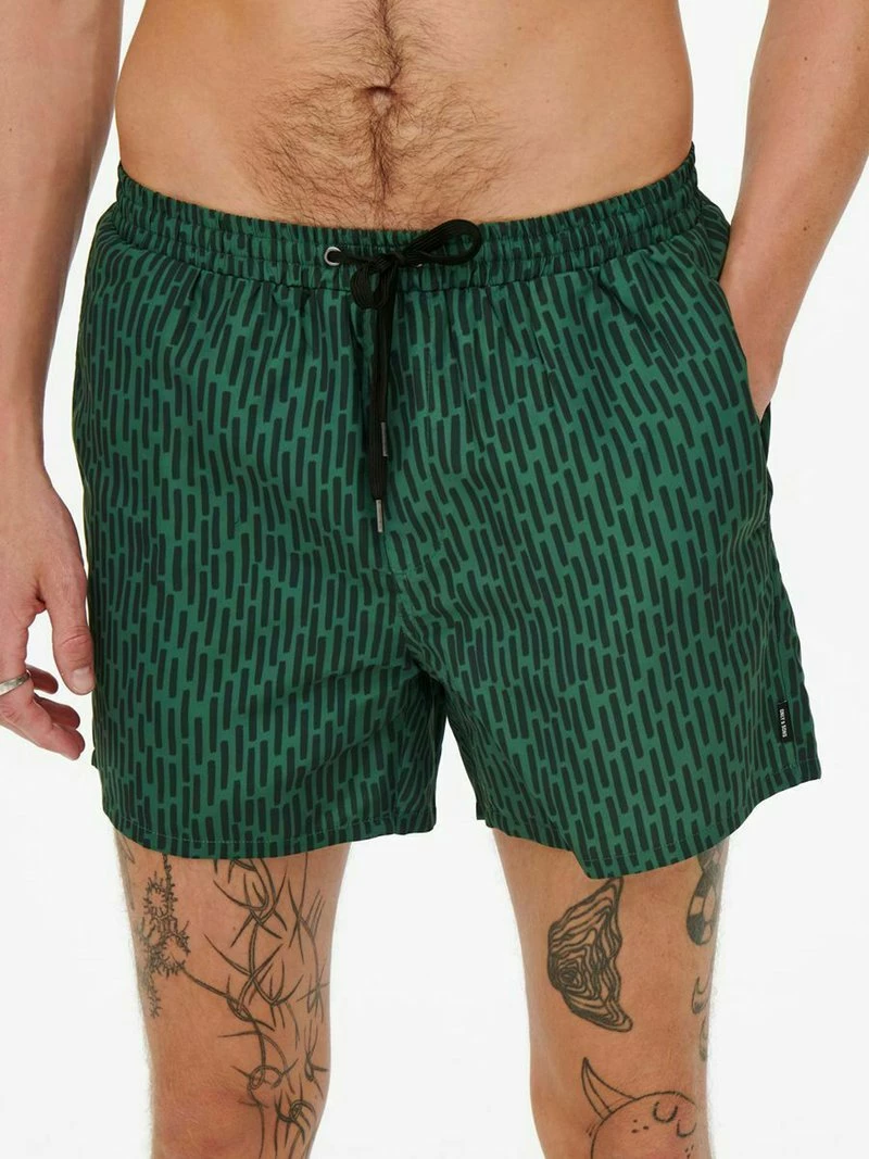 Only & Sons Herren GEMUSTERTE - Badeshorts - Dark Green 1 Only & Sons Herren GEMUSTERTE - Badeshorts - Dark Green