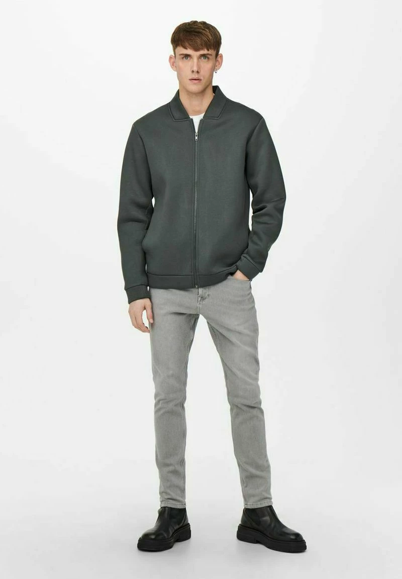 Only & Sons Herren Sweatjacke - Grey Pinstripe 2 Only & Sons Herren Sweatjacke - Grey Pinstripe – Bild 2