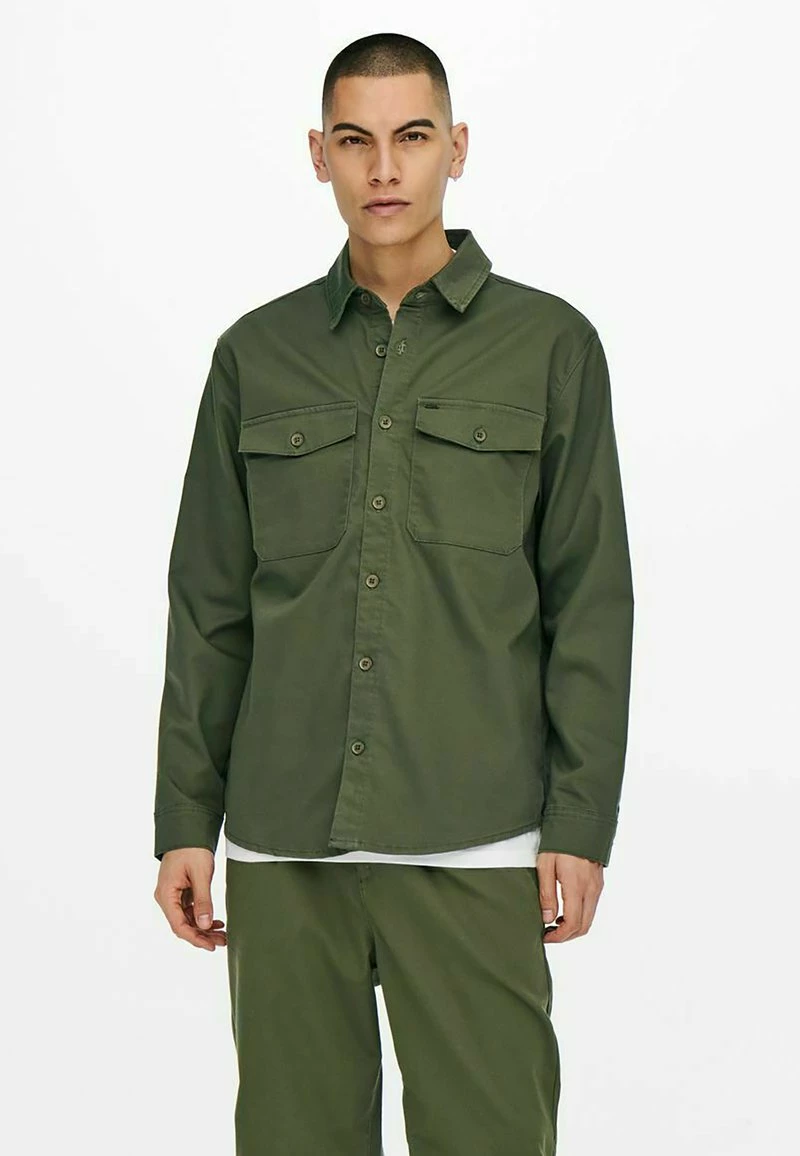 Only & Sons Herren EINFARBIGES CARGO- - Hemd - Olive Night 1 Only & Sons Herren EINFARBIGES CARGO- - Hemd - Olive Night