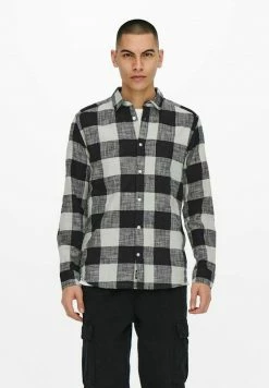 Only & Sons Herren ONSARN LS SLUB CHECK SHIRT - Hemd - Black