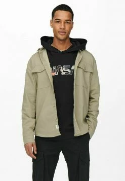 Only & Sons Herren EINFARBIGES CARGO- - Hemd - Chinchilla