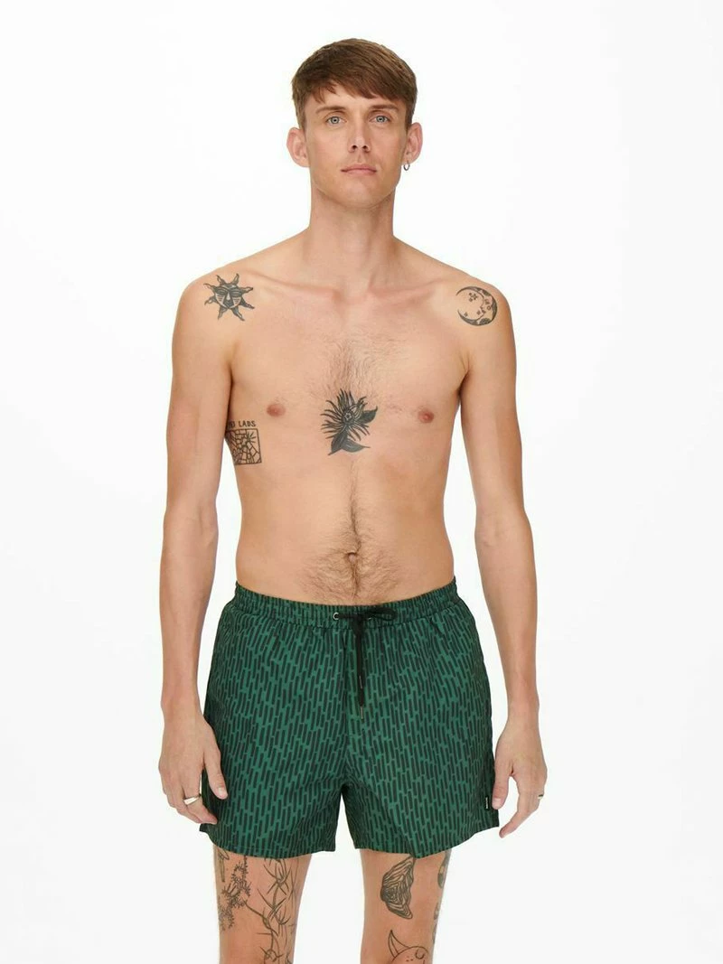 Only & Sons Herren GEMUSTERTE - Badeshorts - Dark Green 2 Only & Sons Herren GEMUSTERTE - Badeshorts - Dark Green – Bild 2