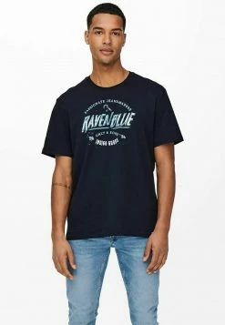 Herren ONLY & SONS PRINT - T-Shirt Print - Dark Blue